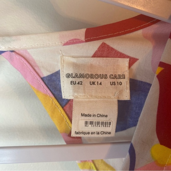 GLAMOROUS Colorful Abstract Print Puff Sleeve Women's Dress (SIZE 10) - Picture 3 of 7